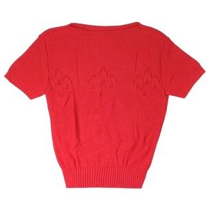 Vintage Barry & Me Red Knit Cropped Short Sleeve Sweater Women USA Made